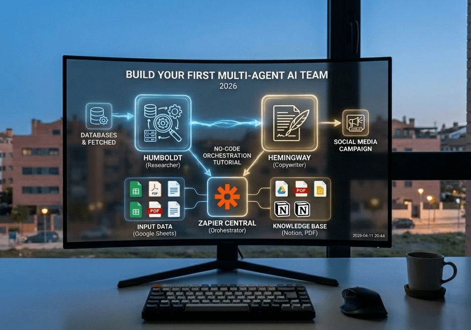Diagram of how to build your first multi-agent AI team 2026 with Zapier.