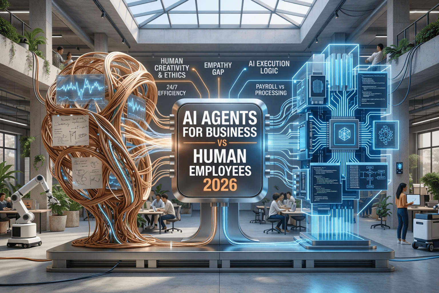 AI agents for business vs human employees 2026 conceptual workforce duality and collaboration